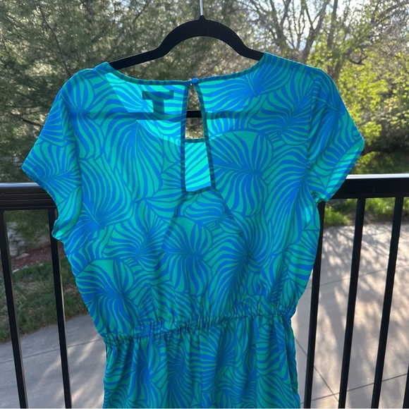 GAP Teal & Blue Palm Print Fit & Flare Summer Dress | Size M - Picture 3 of 7